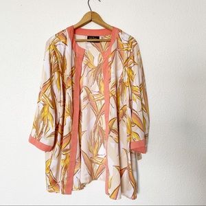 Bob Mackie 2X Pastel Tropical Print Open Cardigan